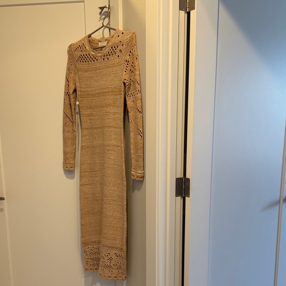 Torn by Ronny Kobo Tan Long Sleeve Dress
